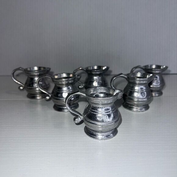 Vintage Wilton Armetale Pewter Small Creamer Pitcher Set Of 6 Stamped RWP 2” - Picture 1 of 6